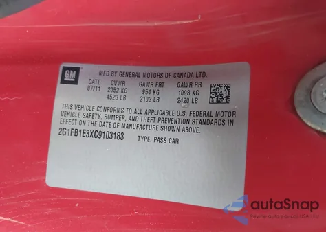 2012 Chevrolet Camaro 1Lt from USA, damaged, VIN 2G1FB1E3XC9103183